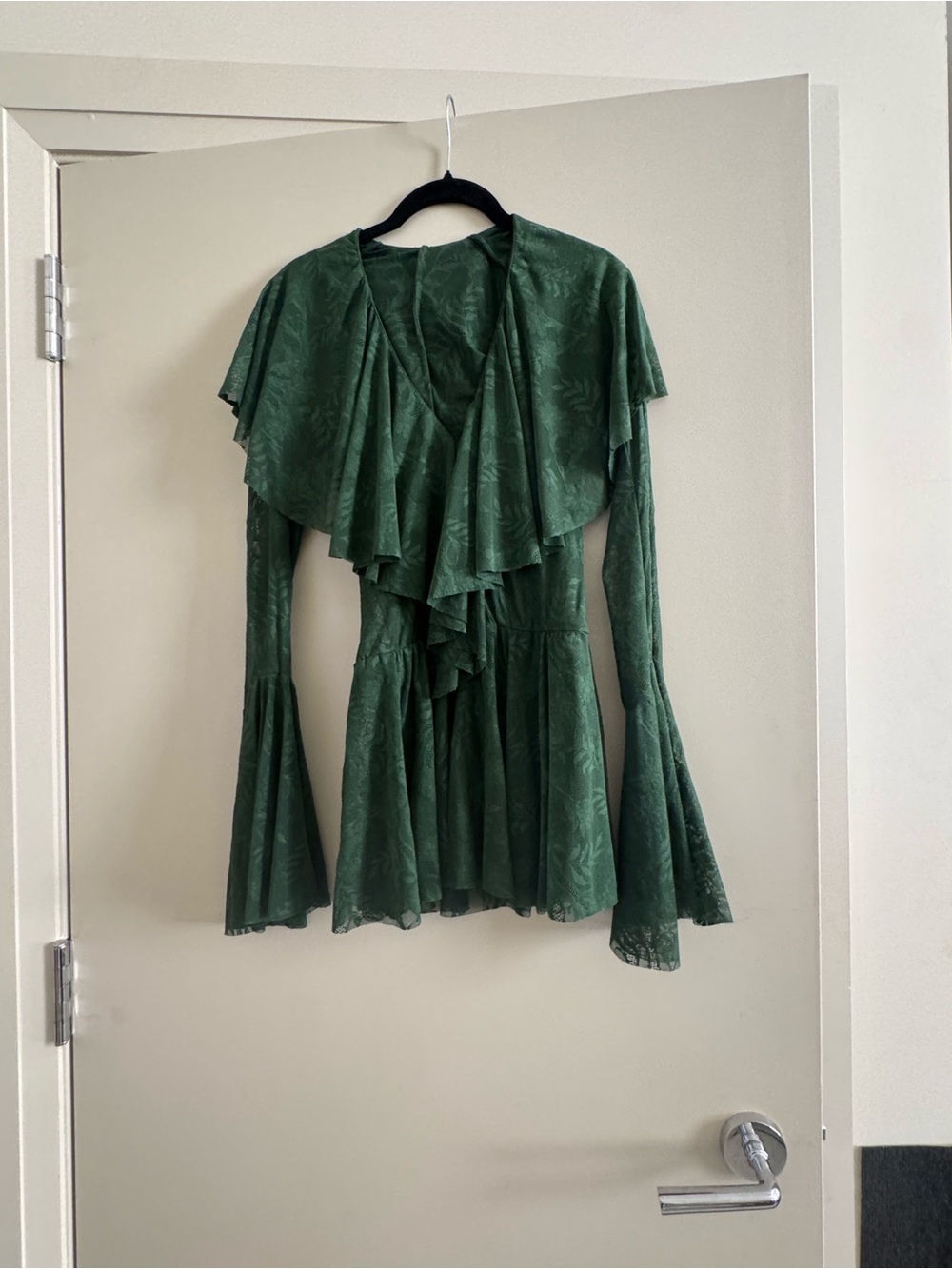 Norma Kamali Dark Green Ruffled V-Neck Blouse